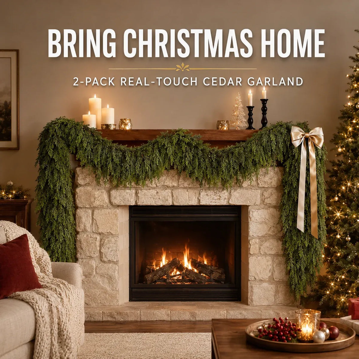 🎄  Real-Touch-krans av sedertre – frodig julegrønt
