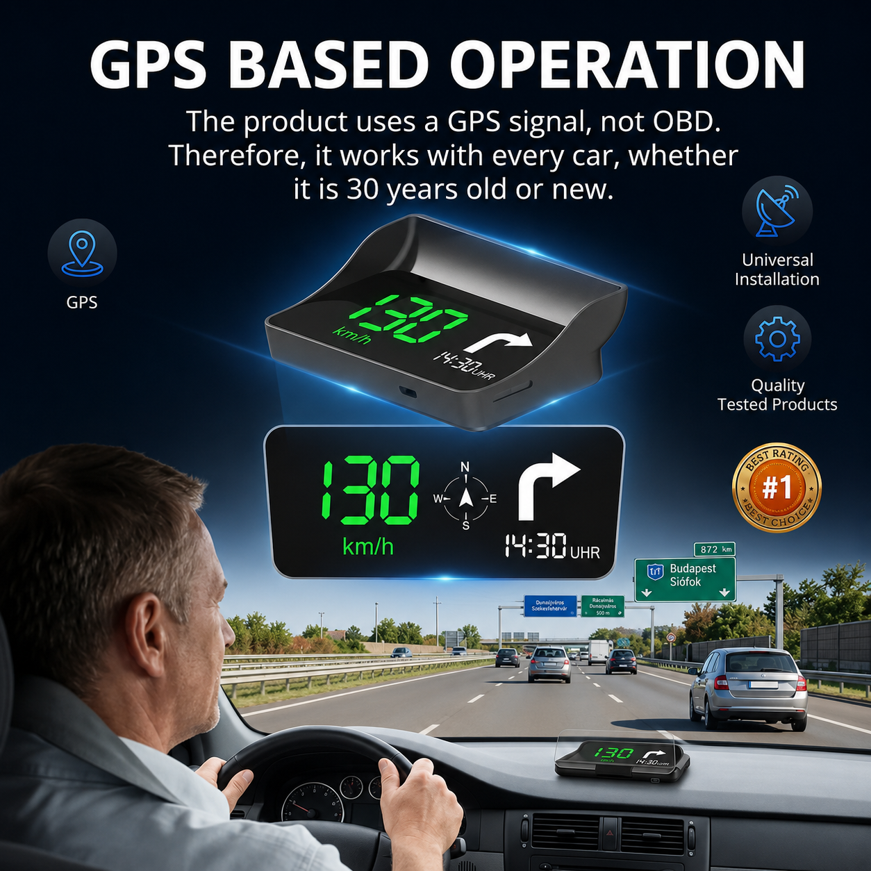 Head-Up Display (HUD) – GPS för bilen med digital hastighetsmätare
