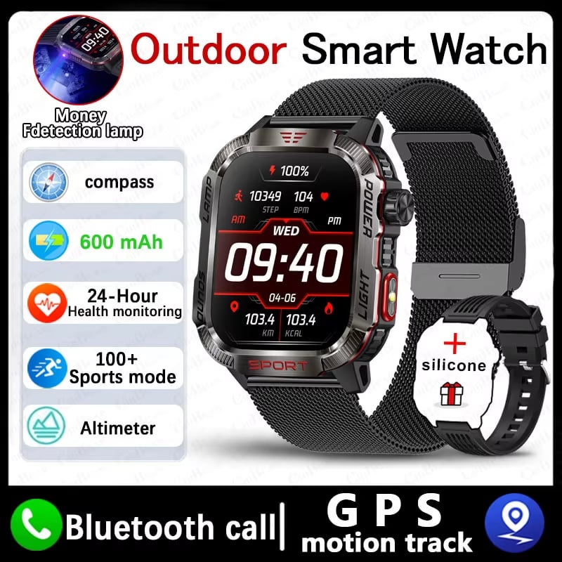 （Gratis frakt）🔥 Siste dag 70 % RABATT – Militær utendørssports-smartklokke for menn for Android og iOS