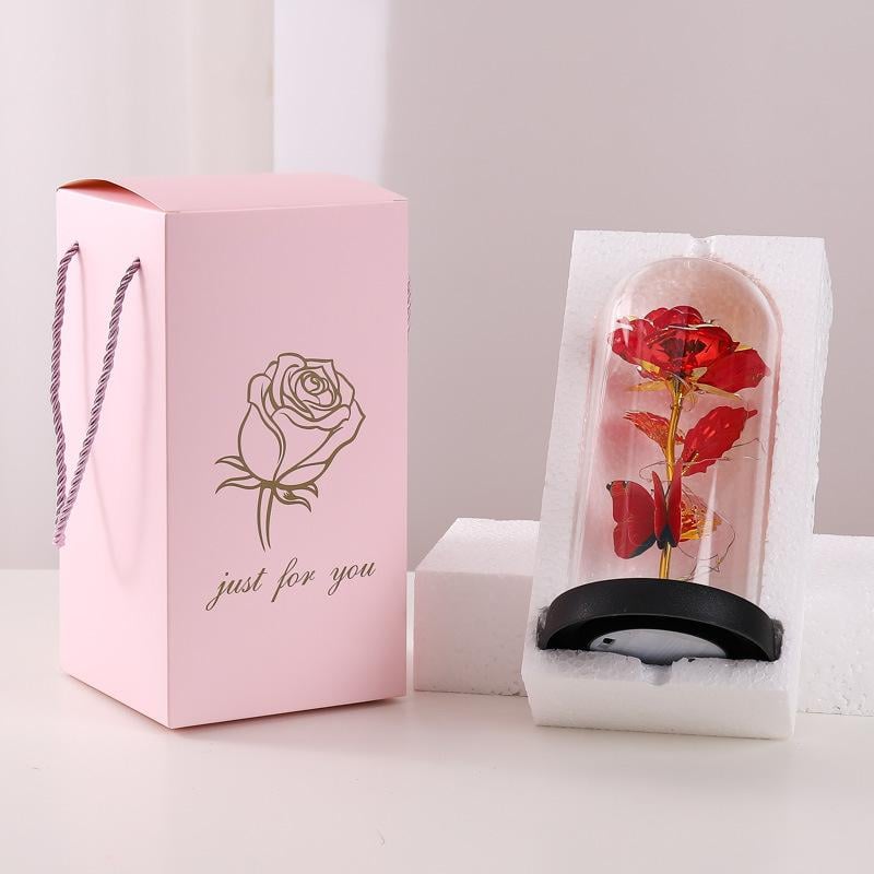 🔥 Kun Valentinsdag - 🌹 Eternal Butterfly Rose Glassdekket skjerm med LED-belysning