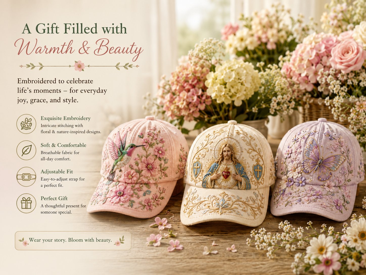 🔥Siste dag – 50 % rabatt 🌸🌿 Garden Morning Cap