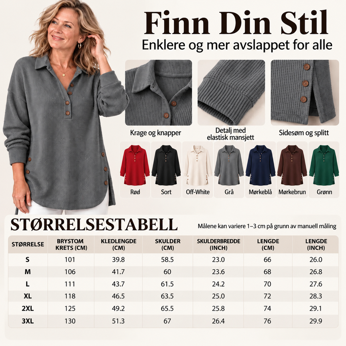 Langermet genser i vaffelstrikk for kvinner