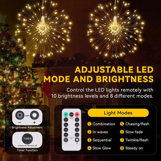 🎄Hengende Starburst Solar Fairy Lights til jul