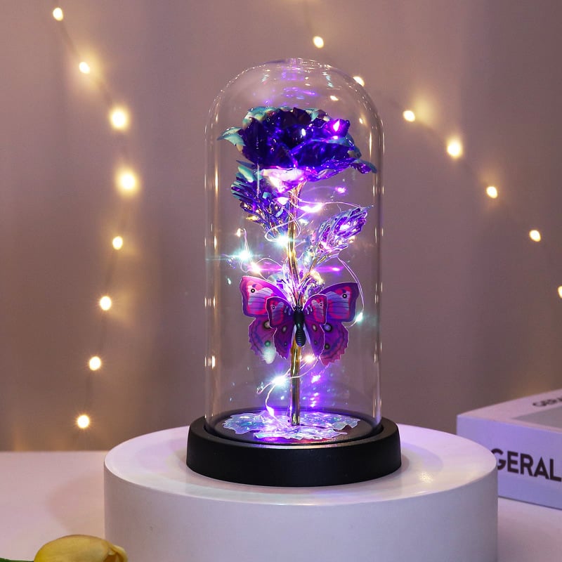 🔥 Kun Valentinsdag - 🌹 Eternal Butterfly Rose Glassdekket skjerm med LED-belysning