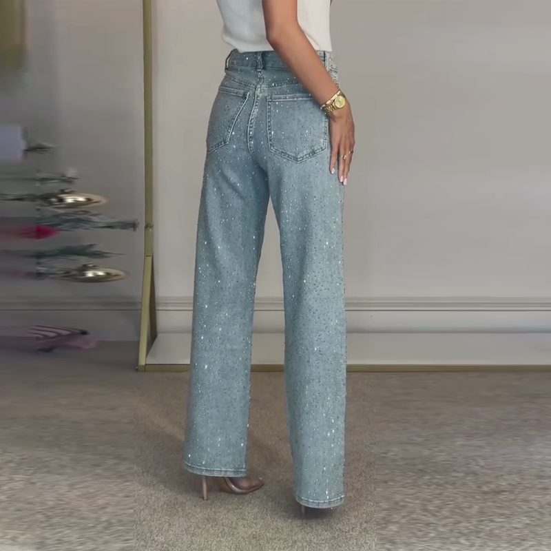 (Gratis frakt)✨Jeans med rette ben og strass