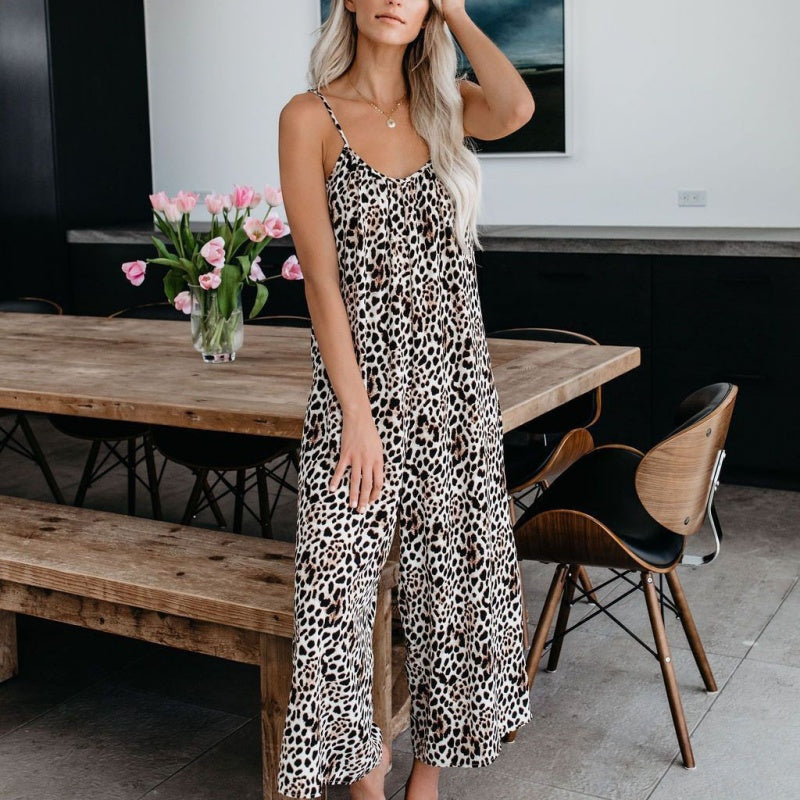 🔥Sommersalg 50 % RABATT💝✨Mote damejumpsuit med spaghettistropper og trykk
