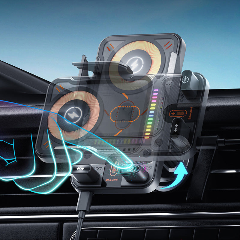 🔥HOT SALE 50% OFF🎁⚡Over 50.000 solgte! 📱Smart 2-i-1 roterende mobiltelefonholder og trådløs lader i bilen⚡