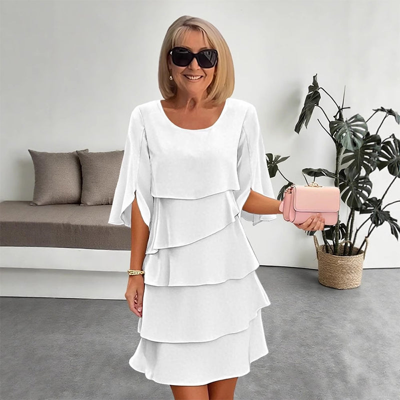 🎁 Elegant lagdelt kjole med volangermer for kvinner - uanstrengt stil for enhver anledning 💃