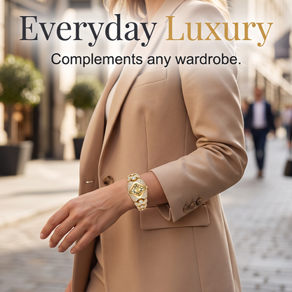 📢⏰50 % rabatt!! 💎Elegant dameur med kvartsverk og armbånd